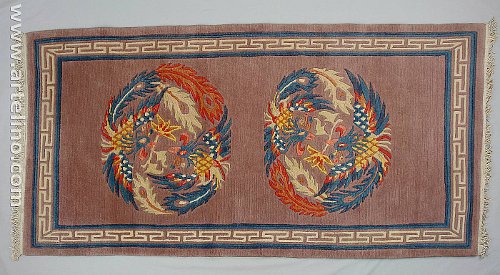 Tibetan Wool Rug - Two Phoenix Medallions.