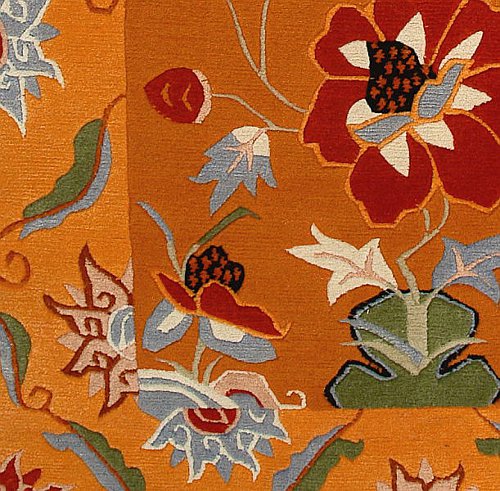 Detail aus einem floralen Tibet Teppich.