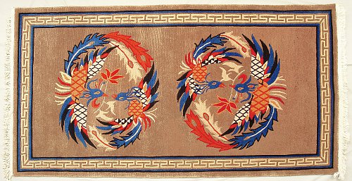 Two dragon medallions Tibetan carpet.