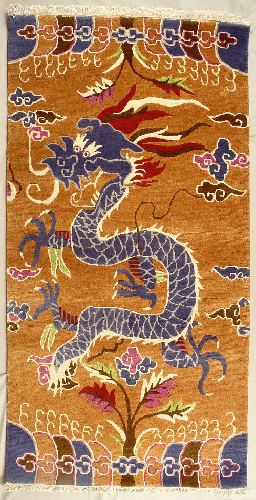 Traditional Tibetan Dragon Rug from Nepal.