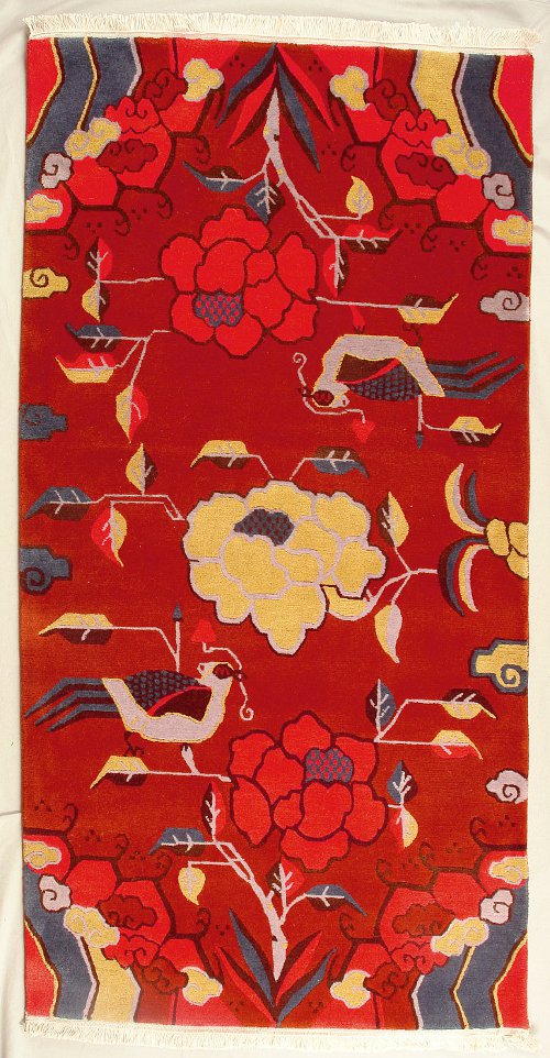 Traditioneller Tibet Teppich mit Blumen und Vogel