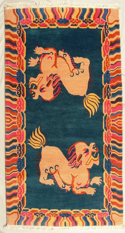 Traditional Tibetan Dragon Rug from Nepal.