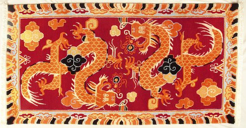 Traditioneller Tibet Teppich mit Drachenmuster aus Nepal.