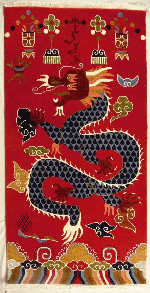 Traditional Tibetan Dragon Rug from Nepal.