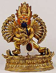 Vergoldete Yamantaka Figur aus Nepal.