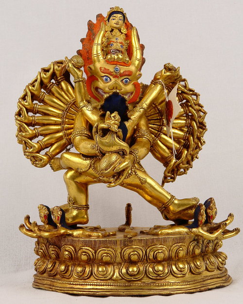 Yamantaka Statue, vergoldet, nach dem Prinzip der verlorenen Wachsform, handgefertigt - 20. Jahrhundert.